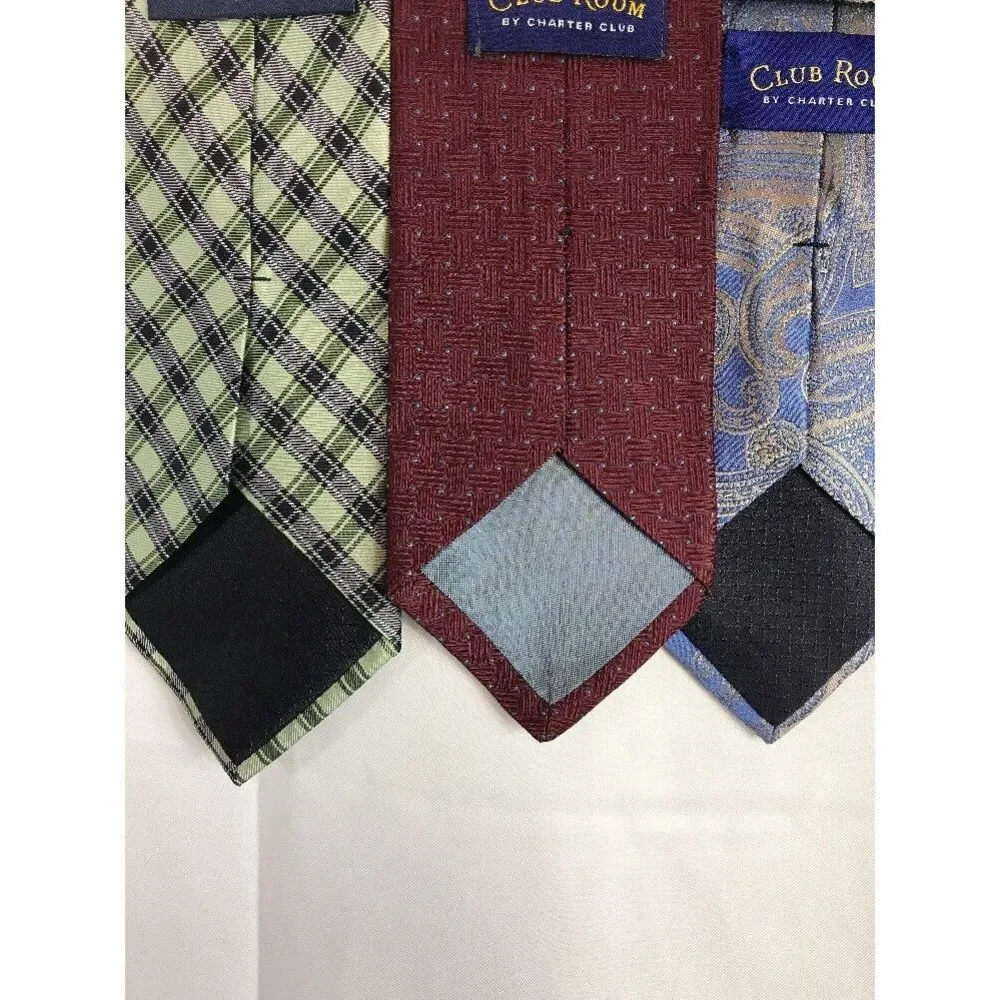 Club Room Tie Lot Of‎ 3 Neckties 100% Silk Blue Gold Burgundy Blue Green